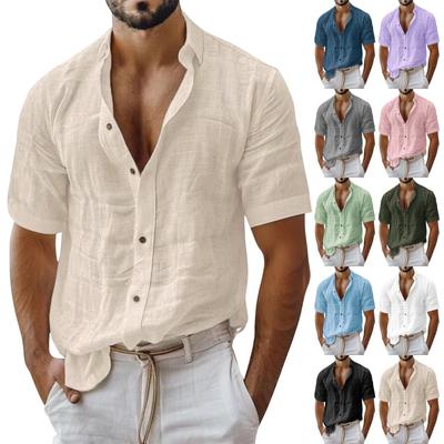 Men's Summer Solid Color Lapel Short-sleeved Shirt Men's Casual Fashion Short-sleeved Shirt