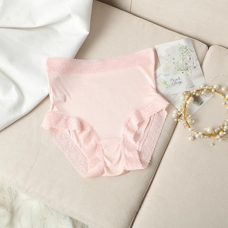 Seidenunterwäsche für Damen atmungsaktiv bequem aus Maulbeerseide Spitze sexy Übergröße nahtlos mittelhohe Taille Triangel-Slips