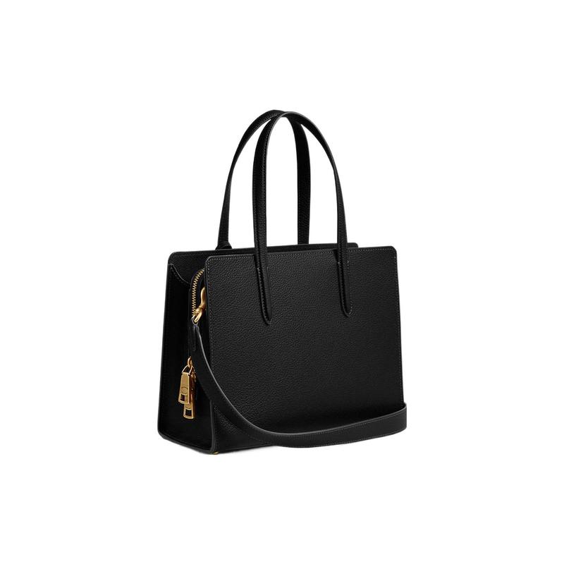 Coach Carter 28 Solid Color Logo Nameplate Logo Pendant Pebbled Leather Tote Bag Tote Bag Shopping Bag Handbag Large Women's Black