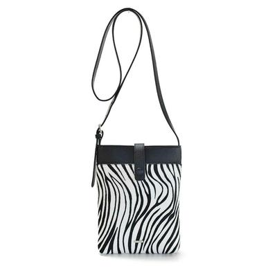 Barcos Pochette-Schultertasche aus Leder mit Tiermuster und Vordertasche, passend für eine lange Geldbörse, Schwarz