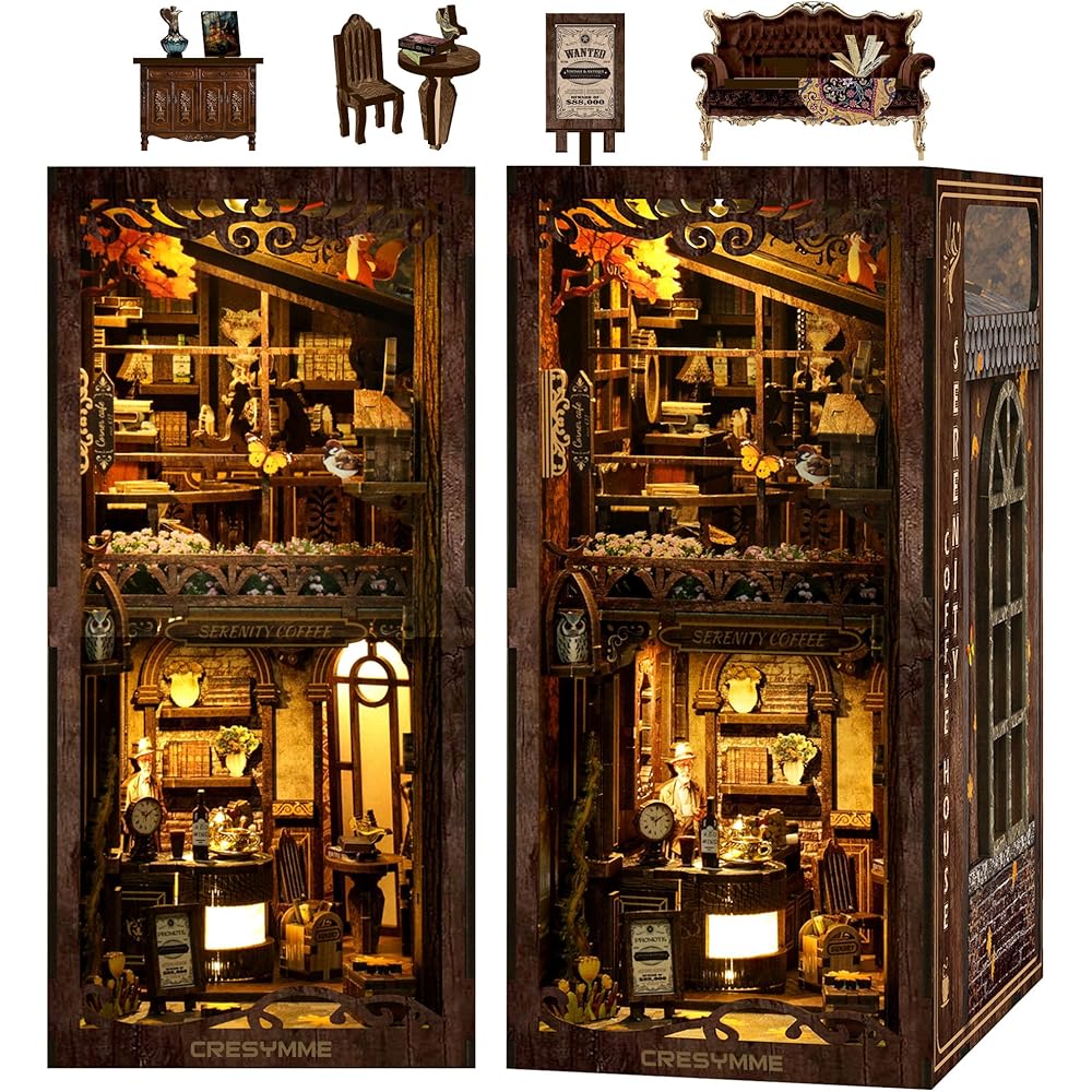 

CRESYMME Миниатюрный дом DIY Набор Деревянный книжный уголок 3D модель Тихая кофейня