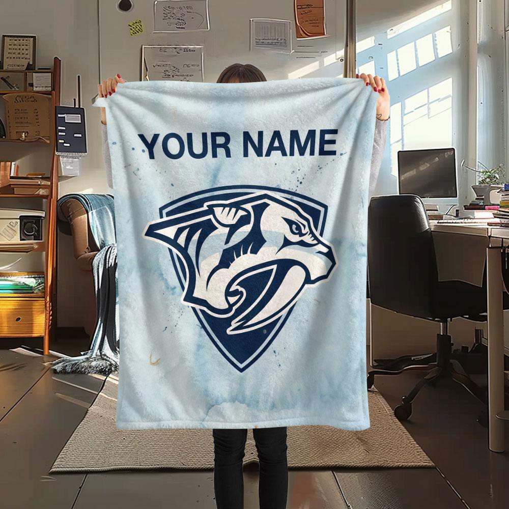 Custom Name,Nashville Predators Printed Flannel Blanket, soft throw for bedroom sofa, washable, Christmas present, great gift.