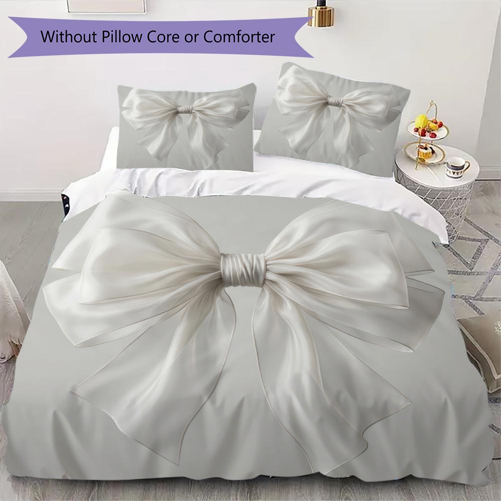 Minimal Black Bow Pattern Bedding Uilt Set Uilt Cover Pillowcase Home Decoration Birthday Gift (1 * Duvet Cover + 2 * Pillowcase Without Core)
