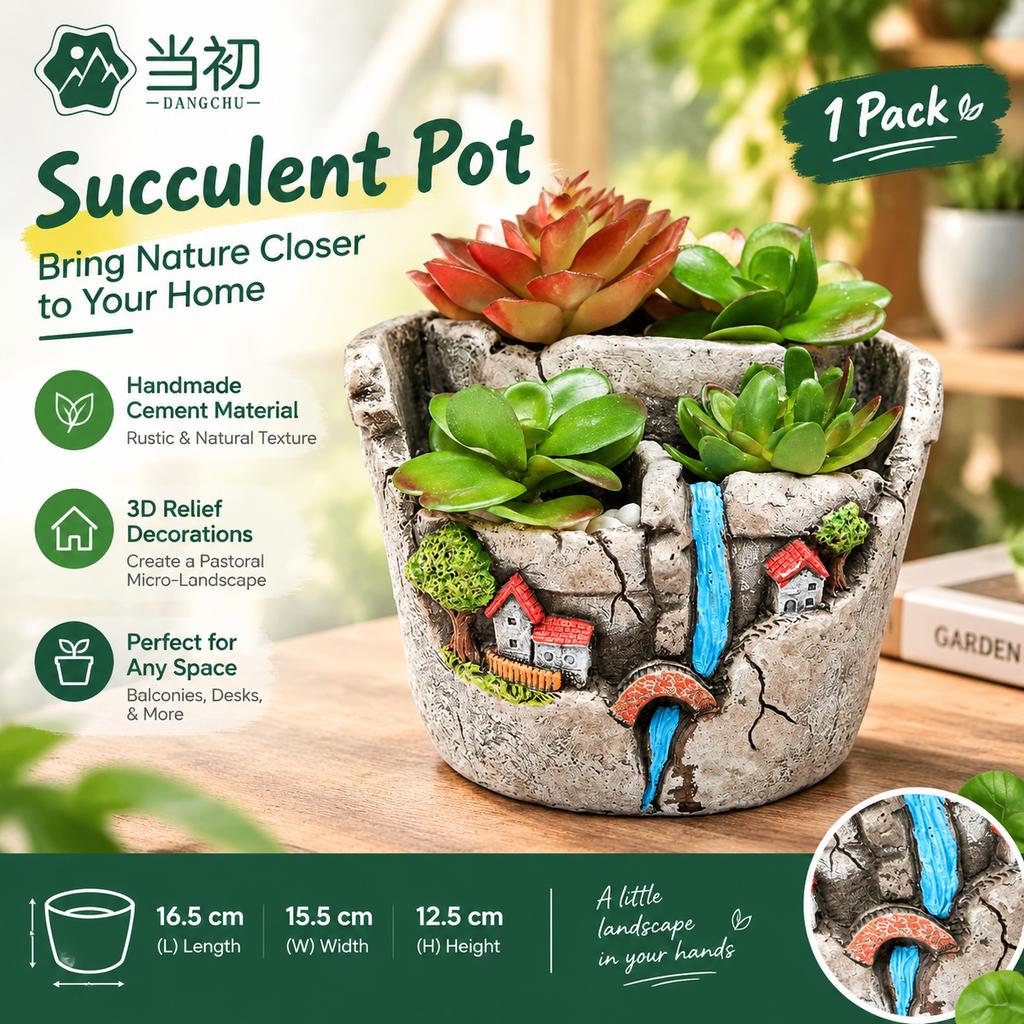 Handmade Cement Succulent Pot Creative Micro Landscape Planter