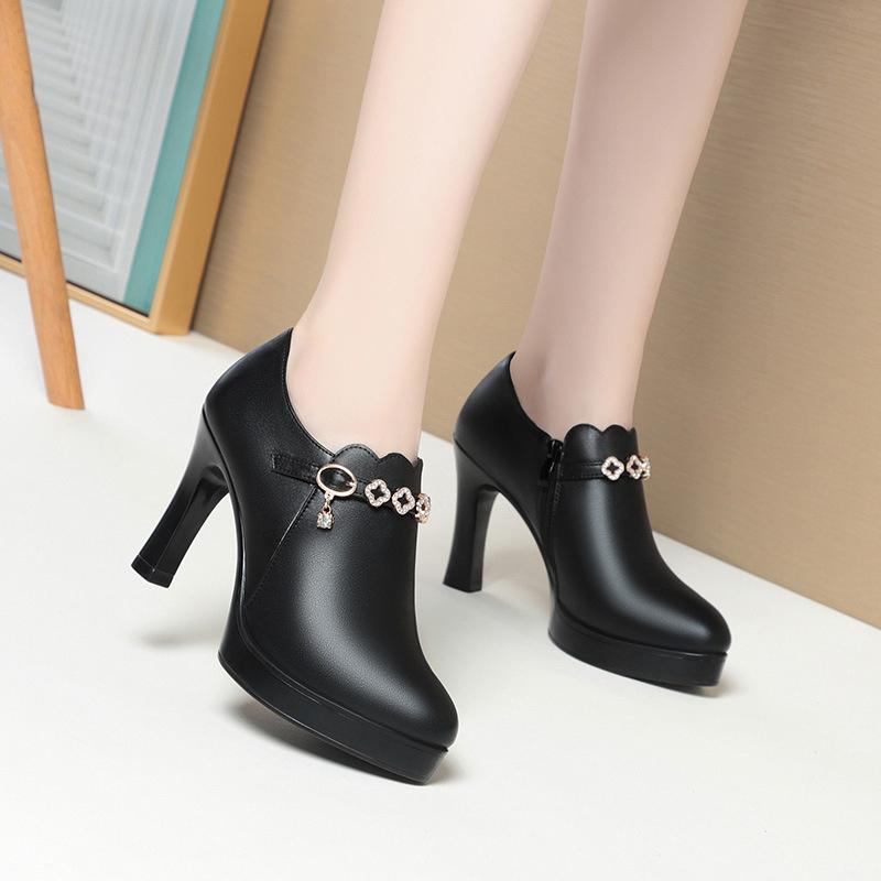 Temperament Fashionable And Versatile Deep Mouth Spring And Autumn Comfortable High Heels Soft Sole Soft Side Single Shoes