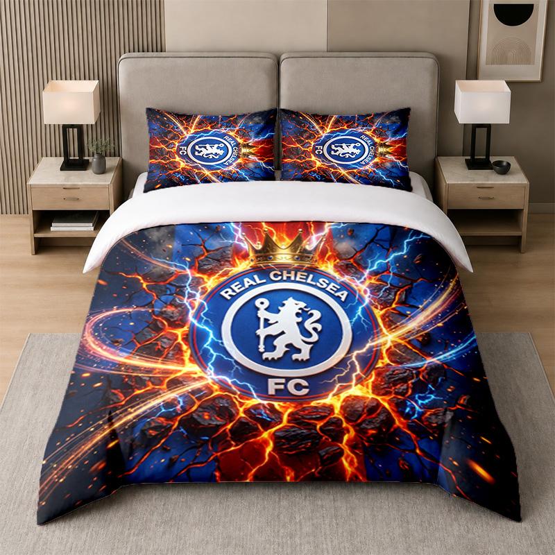3Pcs Bedding SetChelsea FC Soft Bed Sheet and Two Pillowcases Home Bedroom Decor