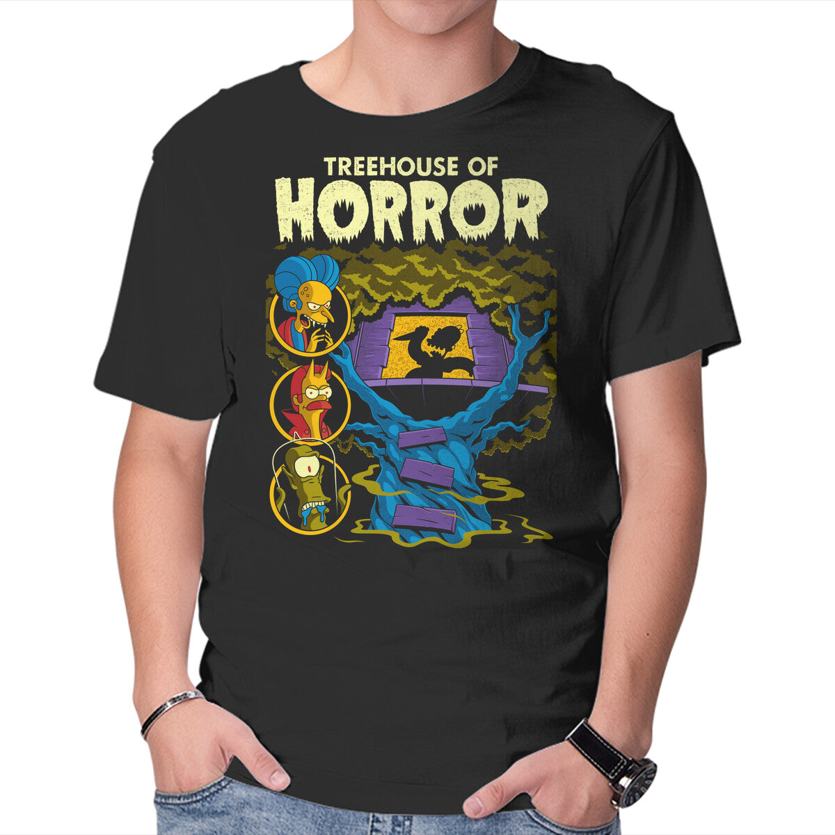 Unisex Crew Neck T-Shirt Tree House Of Horror Graphic Short Sleeve Casual Tee XXXXL