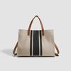 Women'S Portable Tote Bag Fashion Commuter Stripe Simple Shoulder Large Bag Large Capacity Canvas Bag