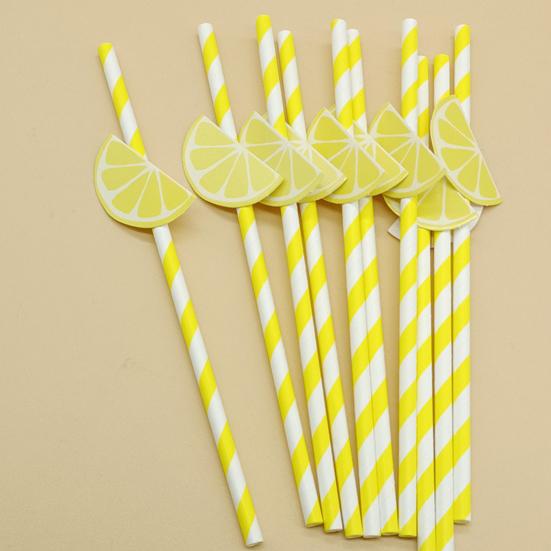 20 Stück Zitrusfrüchte Papierstrohhalme, Zitrone Orange Scheiben Deko Strohhalme für Geburtstagsparty, Einwegstrohhalme für Saft Cocktails