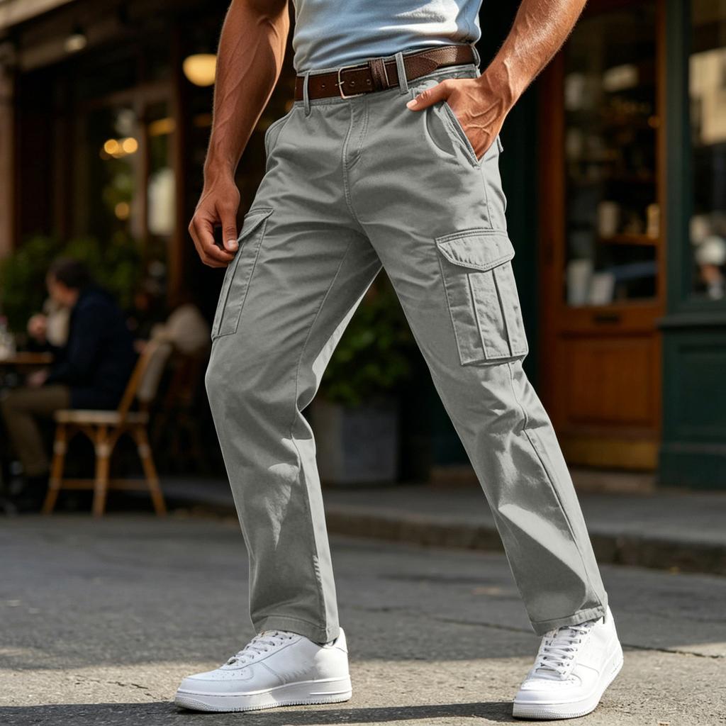 Men's Relaxed Fit Multi Pocket Cargo Pants Outdoor Utility Trousers with Straight Leg Design for Casual Wear Work Travel
