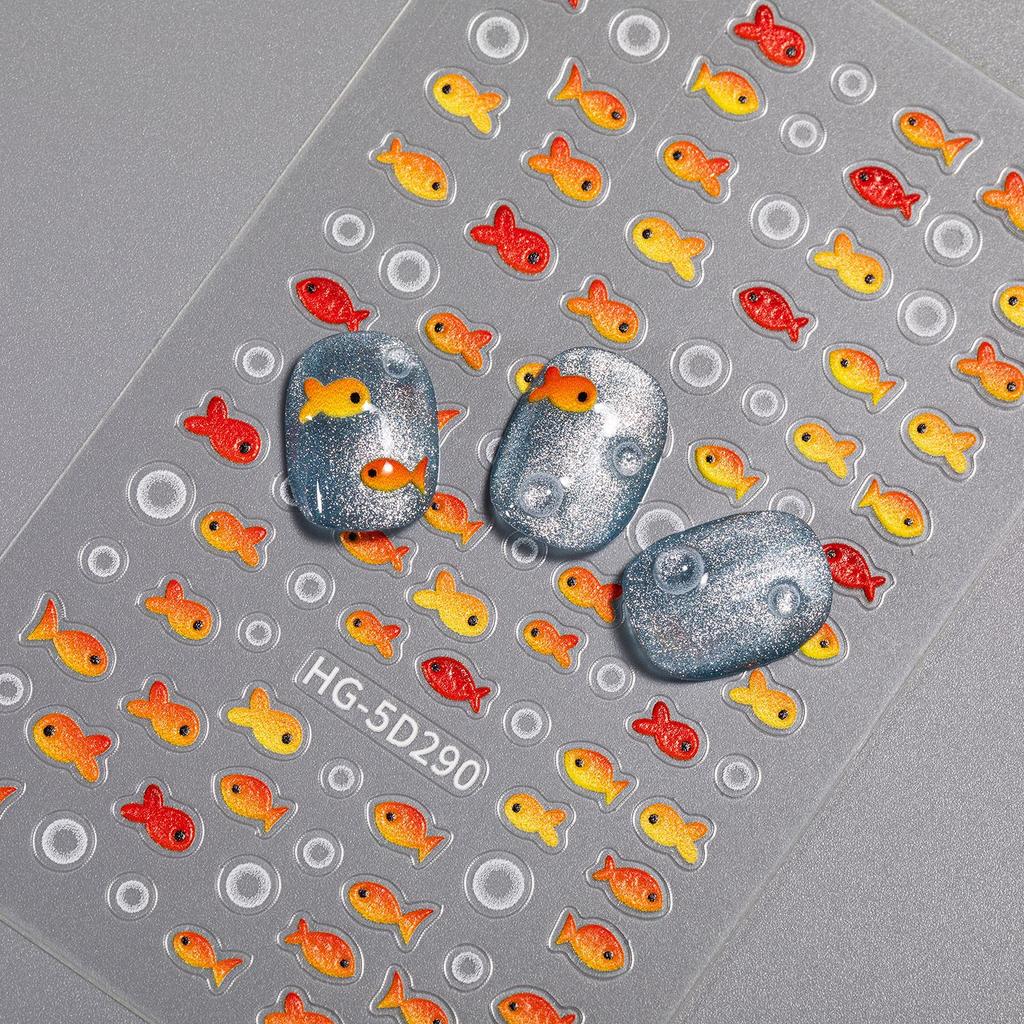 Little Red Fish Jelly Summer Goldfish Carp Ocean Beach Mermaid Sea Shiny Small Koi Soft Relief Nail Art Stickers Manicure Decals