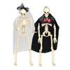 Yousheng Halloween Skeleton Bride Groom Statue 15 Inch Plastic Posable Skeleton Wedding Couple Hanging Ornament with Veils Robe for Haunted House
