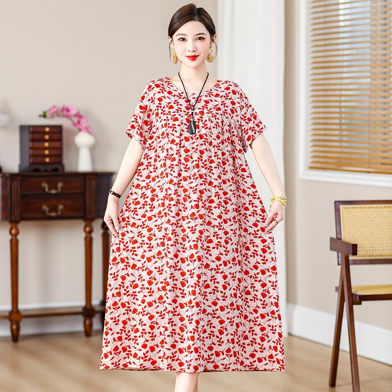 Letní dámské šaty nadměrných velikostí s lehkým, zralým a elegantním vzhledem, v prémiovém a elegantním stylu