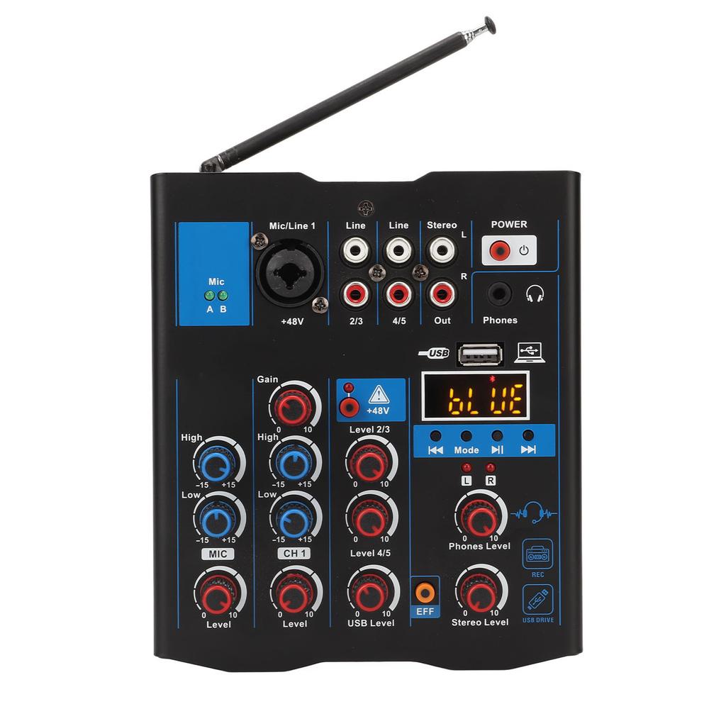 Dual Microphone Mixer 4 Channel Small Metal USB Bluetooth Mixing Board with Wireless Mic for Live