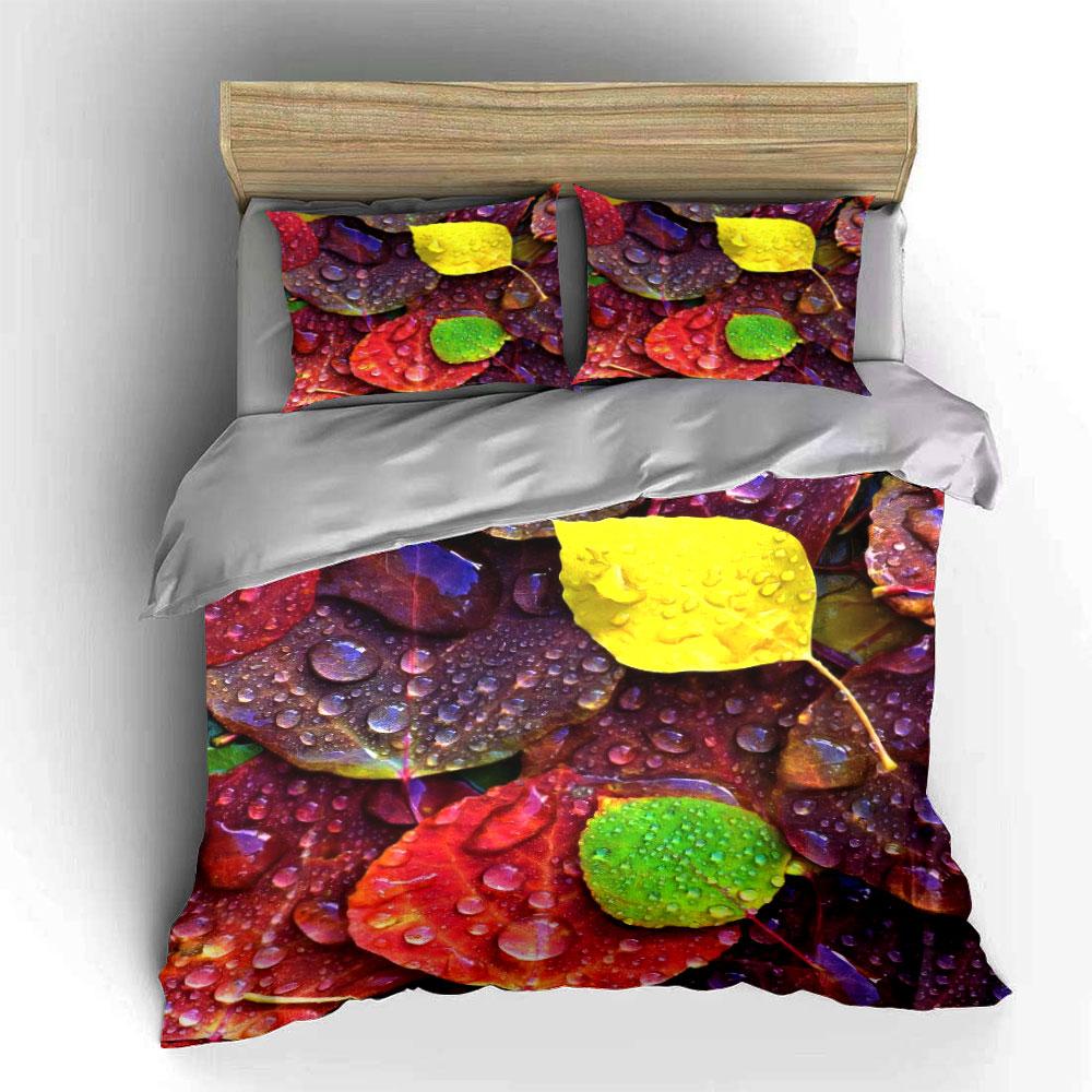Colorful Leaves Decorative Set Soft Comfortable Duvet Cover Bedding Set Included 1*Duvet Cover & 2*Pillowcases, Gift