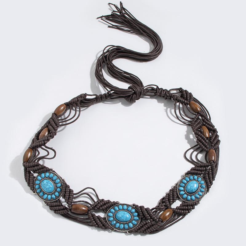 

Плетеная веревка на талию из бирюзового смоляного бисера в богемском стиле для женщин