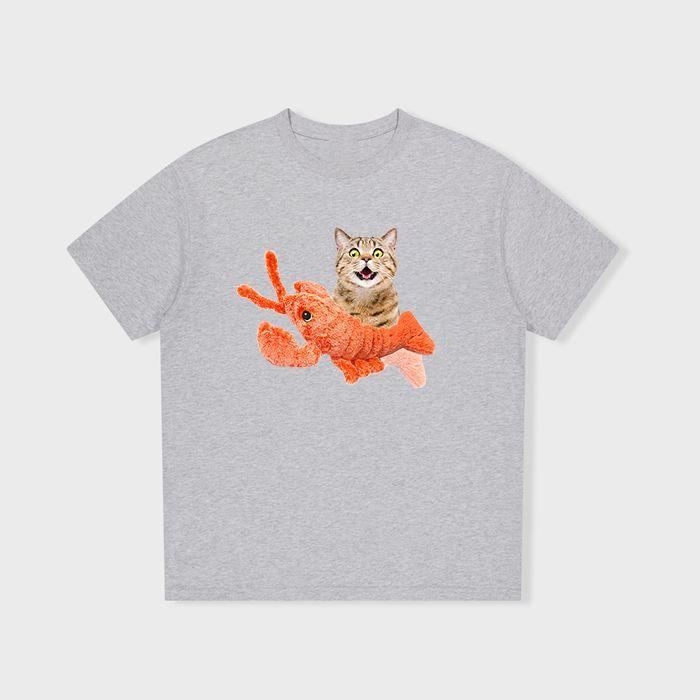 Fun Lobster Cat Cartoon Short-sleeved T-shirt, Summer Round-neck Heavy Top for Cats, Couple