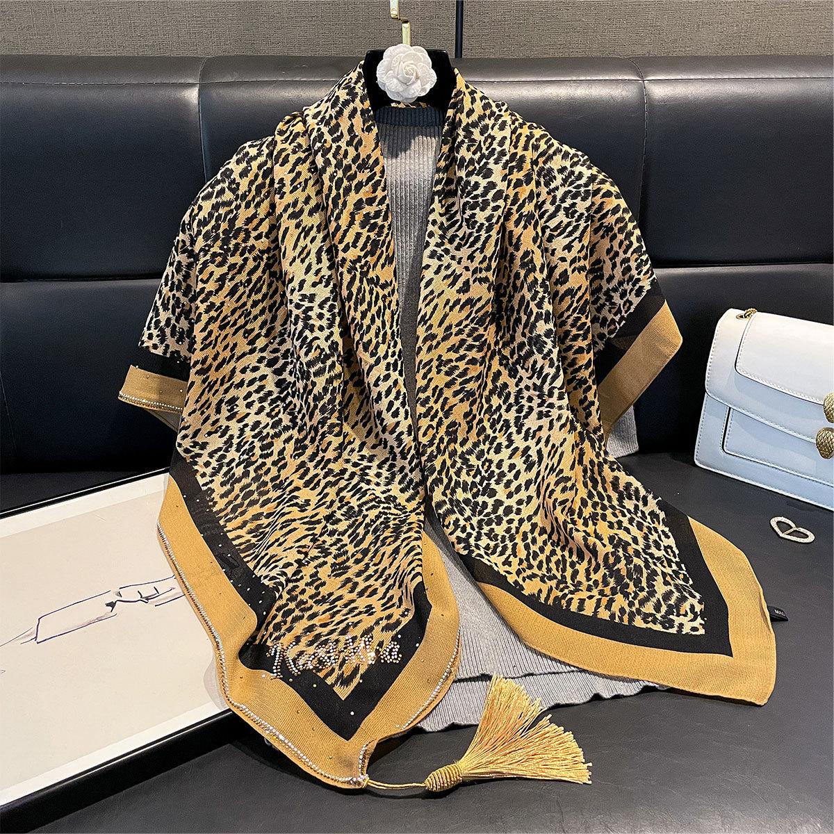 

Leopard Print Tassel Fashion Versatile Imitation Silk Scarf Shawl Headscarf Women S Scarf 90*90