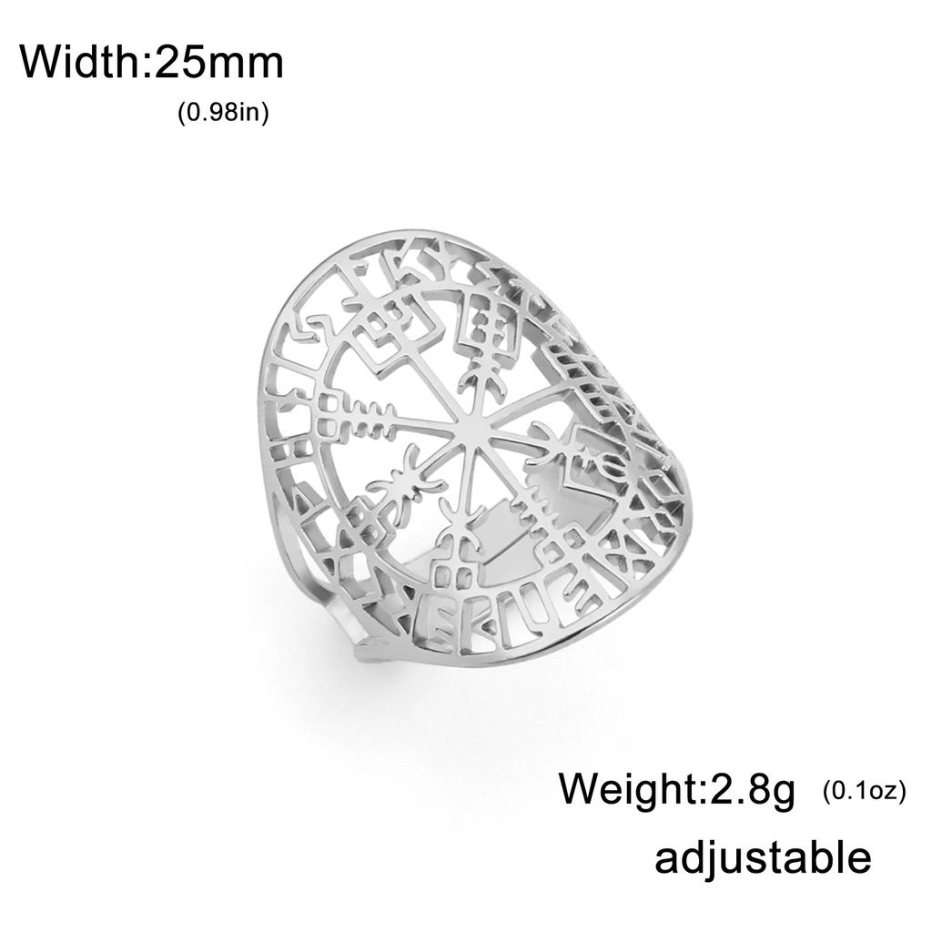 Dreamtimes Wikinger Kompass Ringe für Männer Nordisch Edelstahl Offen Verstellbarer Ring Nordische Schmuckstücke mit Runen Keltisch Heidnisch Geschenk