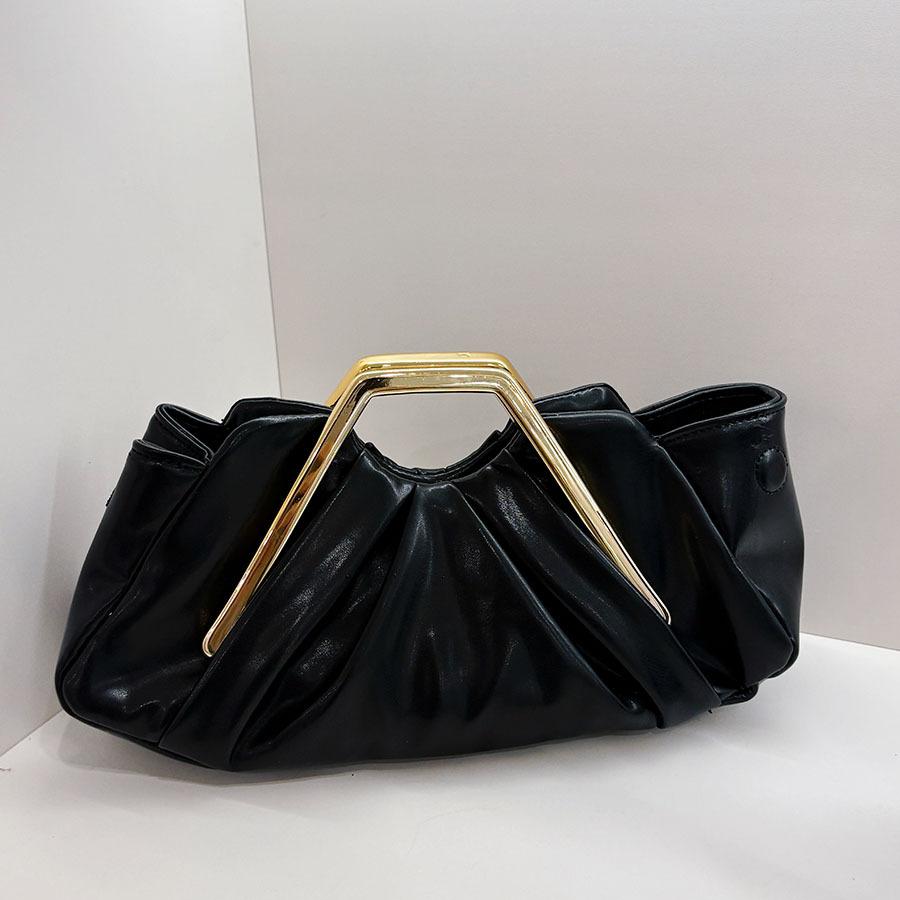 Glossy texture leather soft leather bag niche design cloud bag high-end light luxury versatile casual pleated handbag чёрный