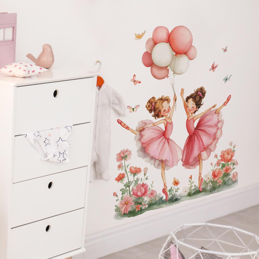 Adesivi Murali Autoadesivi Principessa Danzante Palloncini Fiori per Stanza del Dormitorio Camera da Letto Arredamento Casa