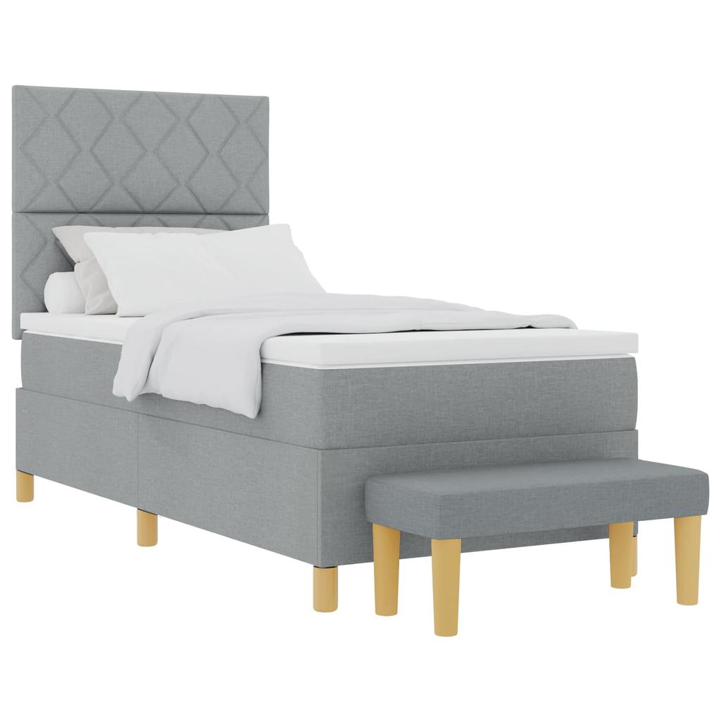 Box Spring Bed with Pillow Light Grey 200 x 100 cm Fabric