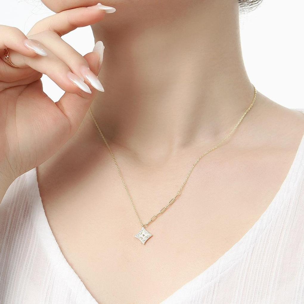 925 silver, gold-plated mother-of-pearl, multi-square necklace