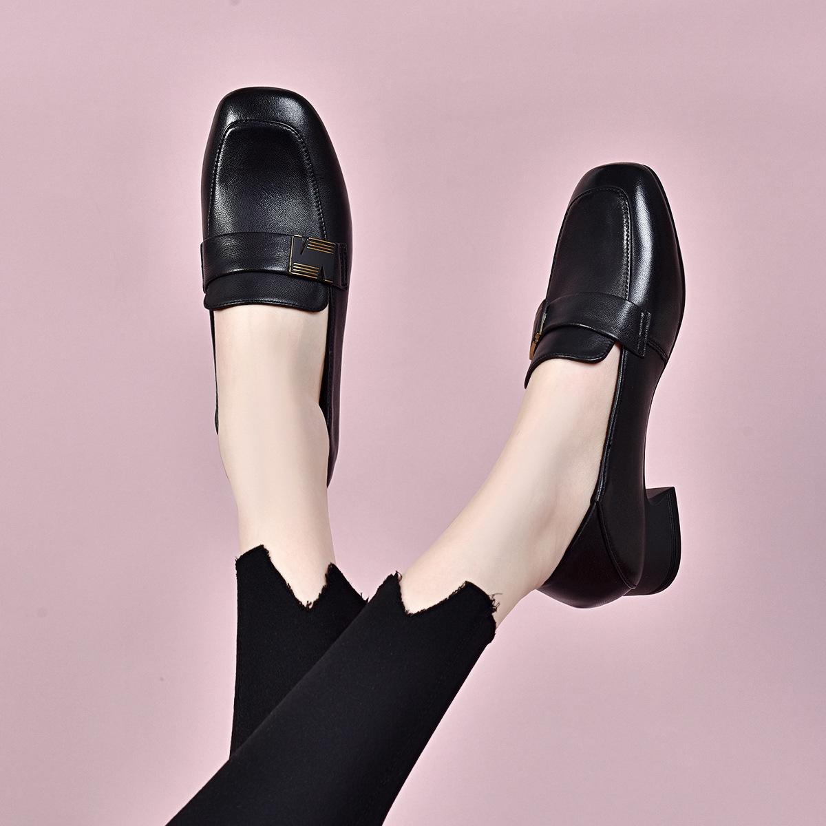 

Весенние женские лоферы из овчины с квадратным носком - Слипоны, с низким вырезом, на низком каблуке, Эксклюзивно для физического магазина 37 чёрный