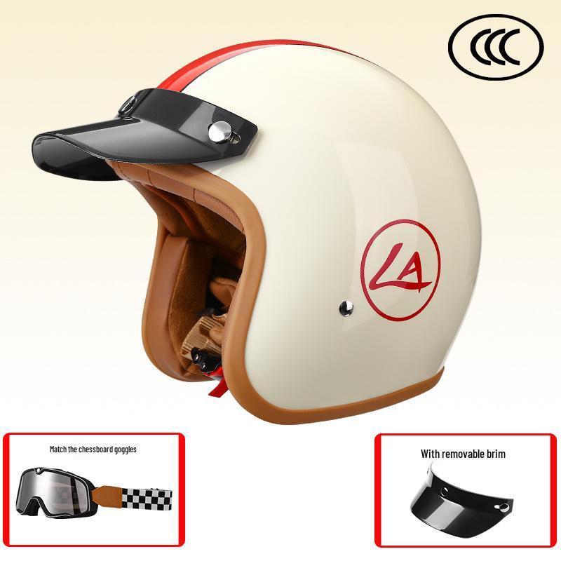 Retro 3C-Certified Unisex Motorcycle Helmet, All-Season 3/4 Design for Motorbike & Electric Bike