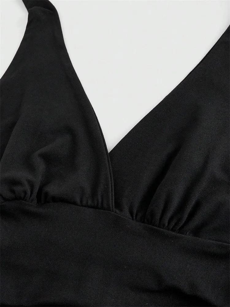 Crop Top Phumee Leopard Printed V-neck Backless Halter A2225