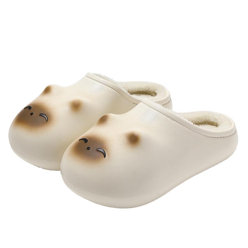 Women's Winter Cute Cat Plush Slippers: Non-Slip, Waterproof, Warm Cotton Slippers