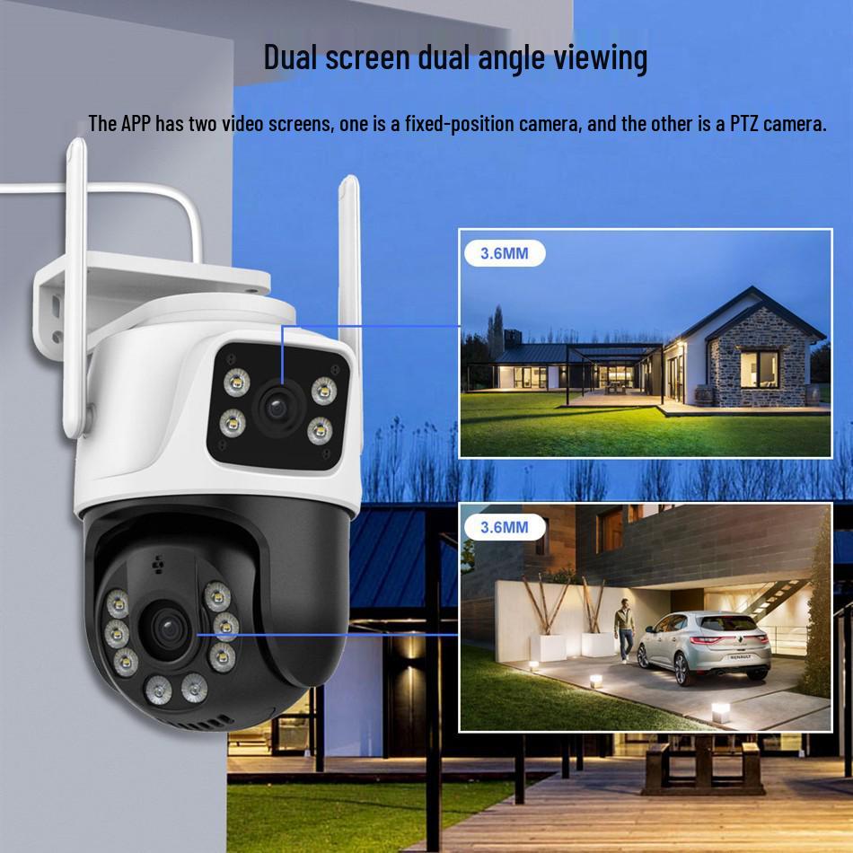 iCSee 6MP Dual-Lens PTZ Camera: Outdoor Waterproof HD Surveillance with Full-Color Night Vision