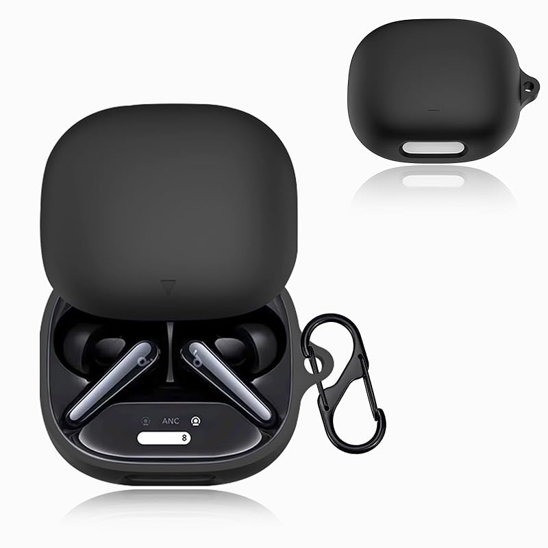 

For Anker Soundcore Liberty 4 Pro case cover Ubefuu With carabiner soft Made of silicone lightweight Loss prevention shock absorption waterproof