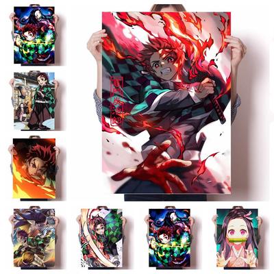 Demon Slayer Poster Kimetsu No Yaiba Tanjirou Nezuko Anime Smile Friends Posters Wall Art Decoration Kawaii Room Decor Canvas No Frame