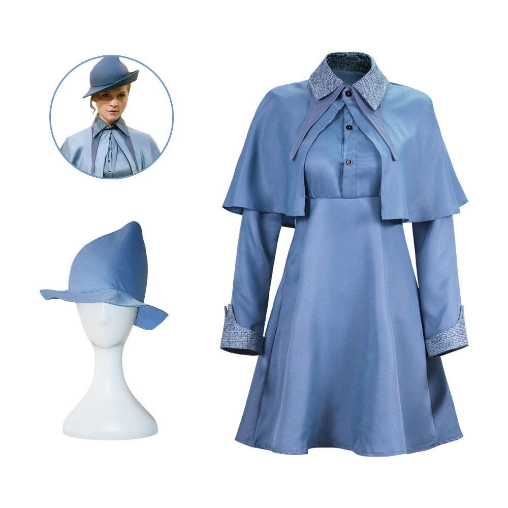 Halloween Fleur Delacour Cosplay Costume Beauxbatons Academy Girls Uniform Dress Set