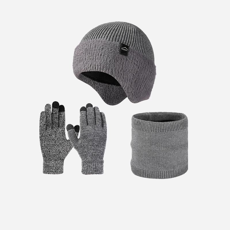 

Шерстяная шапка Мужская Зимняя Уличная Теплая Шапка Шарф Перчатки Костюм Высокоэластичная Вязаная Шапка серый