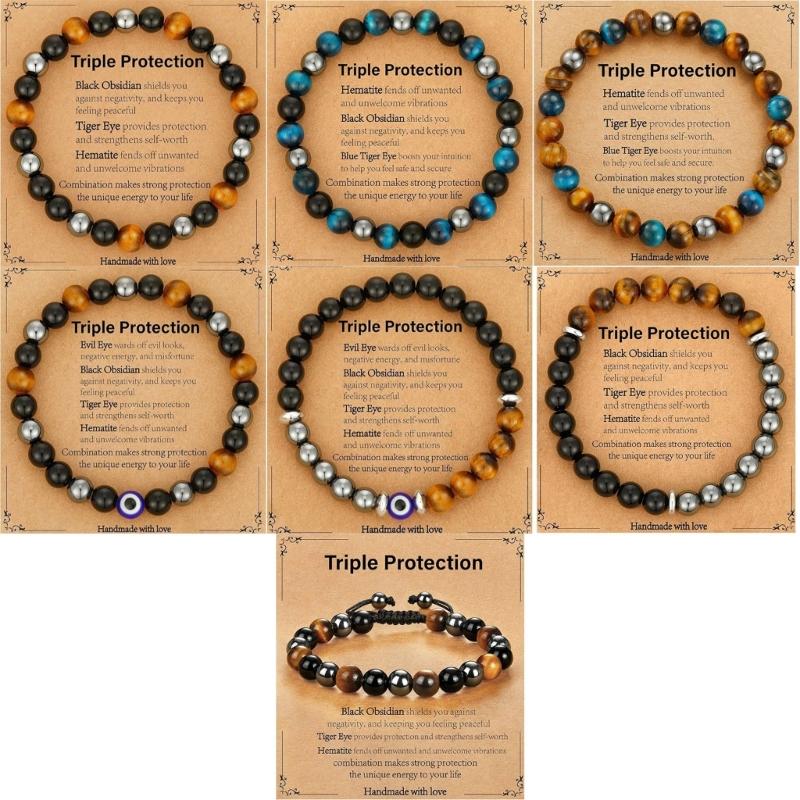 Natürliches Obsidian Tigerauge Magnetisches Stretch-Armband Verstellbares Handgefertigtes Perlen-Armband Für Wellness