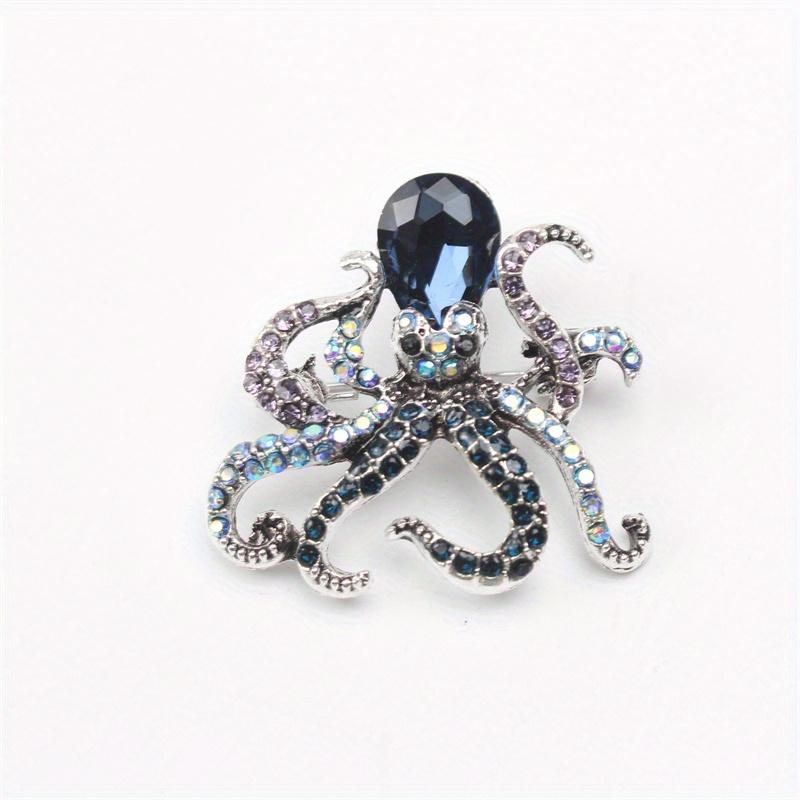 

Vintage Octopus Crystal Brooch, Silver-Tone Blue Rhinestone Design, Women s Ocean-Themed Fashion Accessory for Wear Party Gift