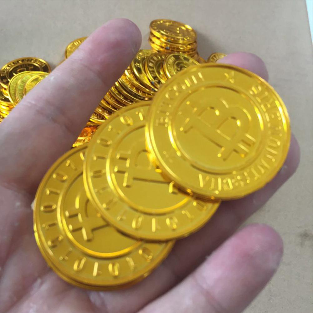 Pièces D'or Jouet Pirate - Lot De 100, En Plastique Doré, Pour Chasse Au Trésor - 7
