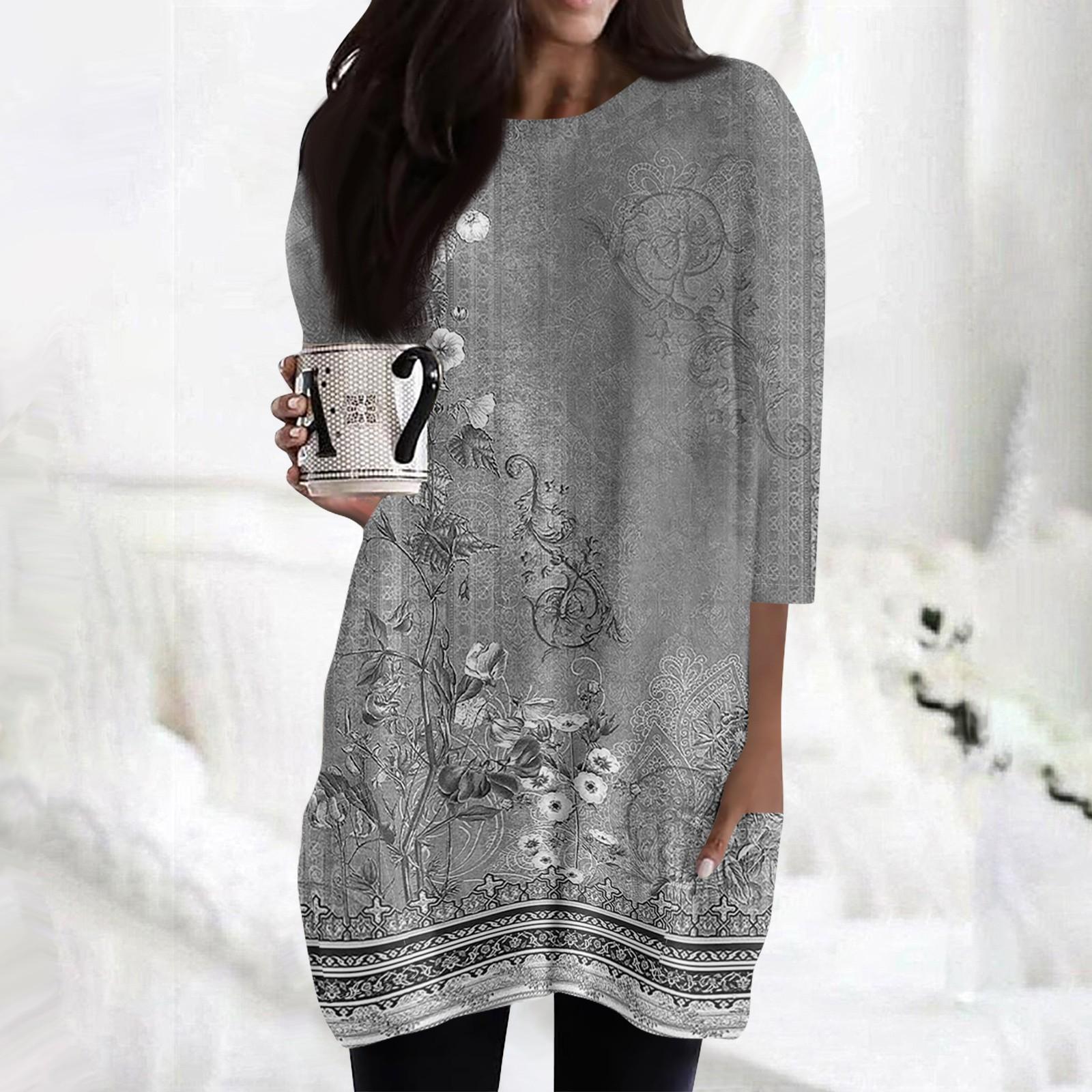 

Жіночі повсякденні сорочки з рукавом 3/4, модні туніки з принтом і кишенями XL