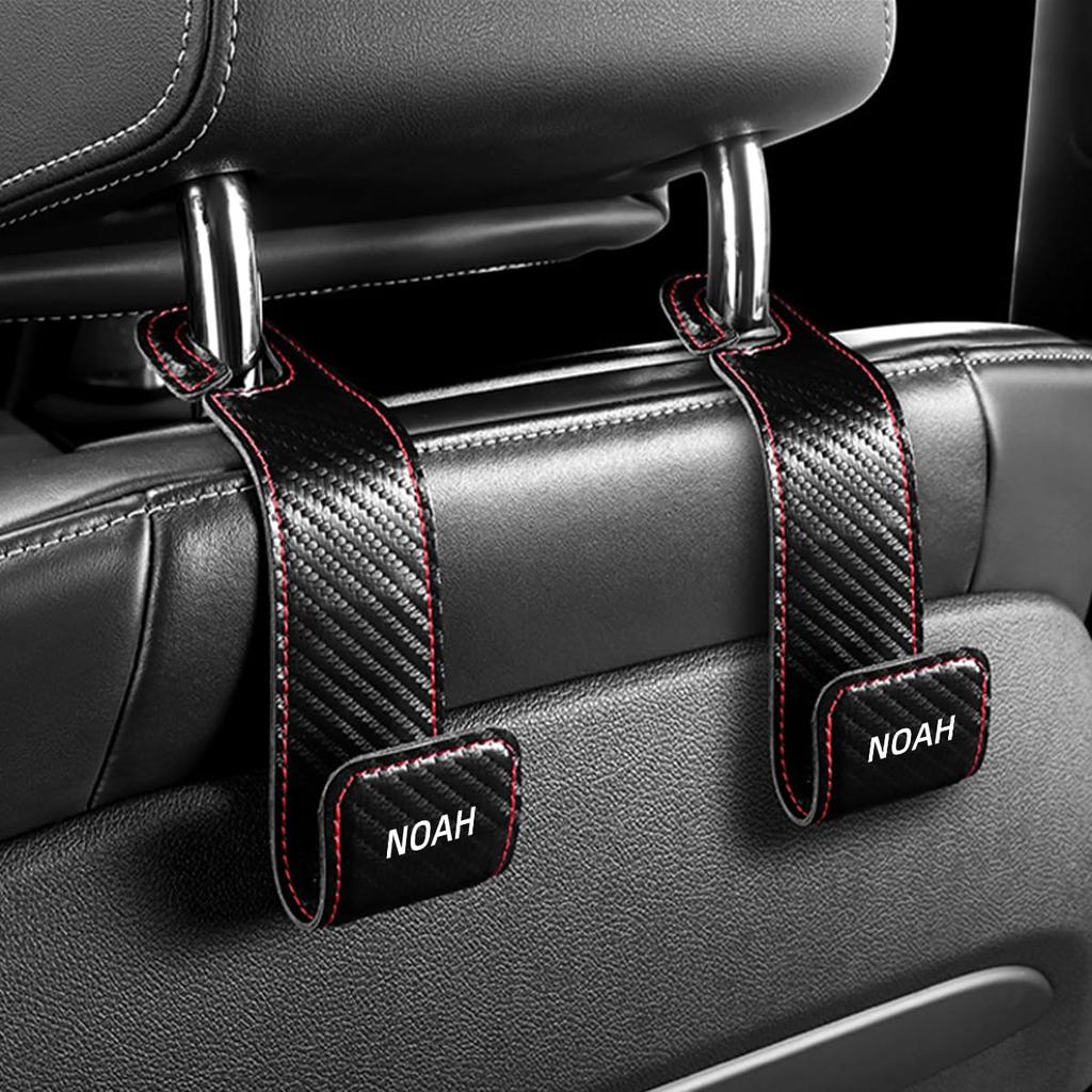 NOAH Headrest Hook with Logo PU Leather, Car Hook, Luggage Rack, Exclusive Design, Strong