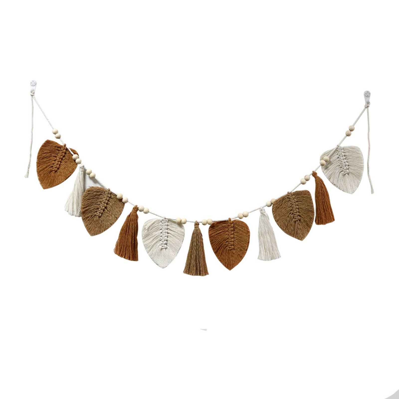 

Nature Inspired Leaf Wall Hanging, Chic Handmade Woven Leaves Tassels Tapestry Boho Home Decor, For Nursery Bedroom Living Room Apartment Dorm Khaki15x150cm