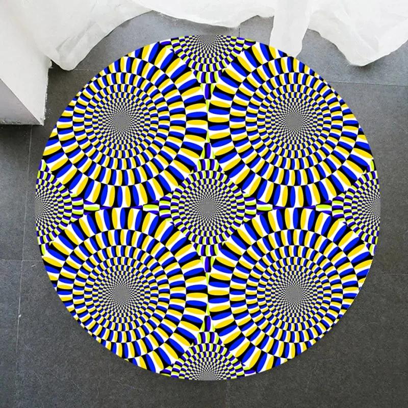 Crystal Velvet Psychedelic Round Rug,Black  White Geometric Illusion Print Non Slip Floor Mat for Living Room,Coffee Table,Decor