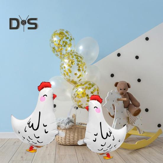6 Pcs Walking Chicken Balloons White Black Latex Chicken Balloons Standing Farm Animals Party Decoration for Birthday Party Baby Shower
