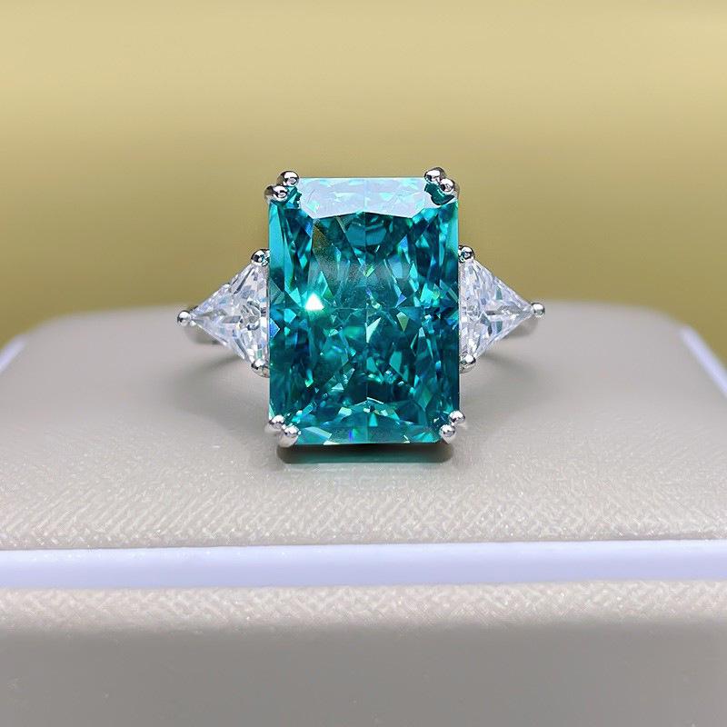 S925 Sterling Silver Women's Emerald Square Ring: High-End Niche Design for Index Finger Jewelry