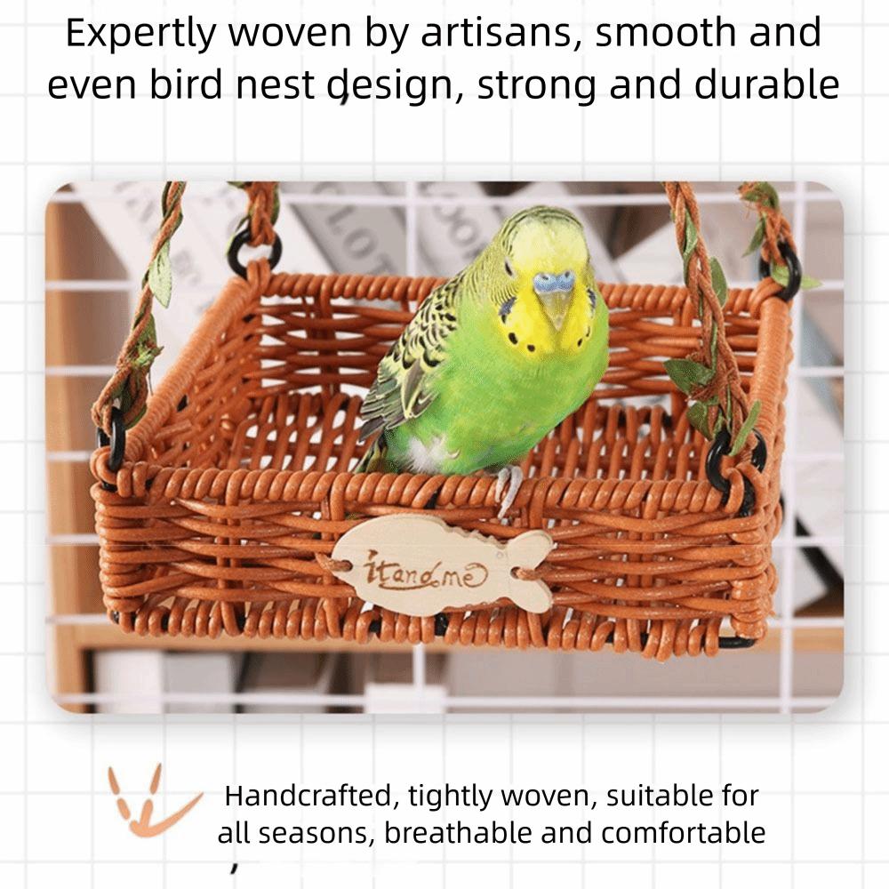 Imitation Rattan Pet Bird Nest Hand-Woven Breathable Bird Hammock for Cage Washable Adjustable Bird Sleeping Hut Parakeet