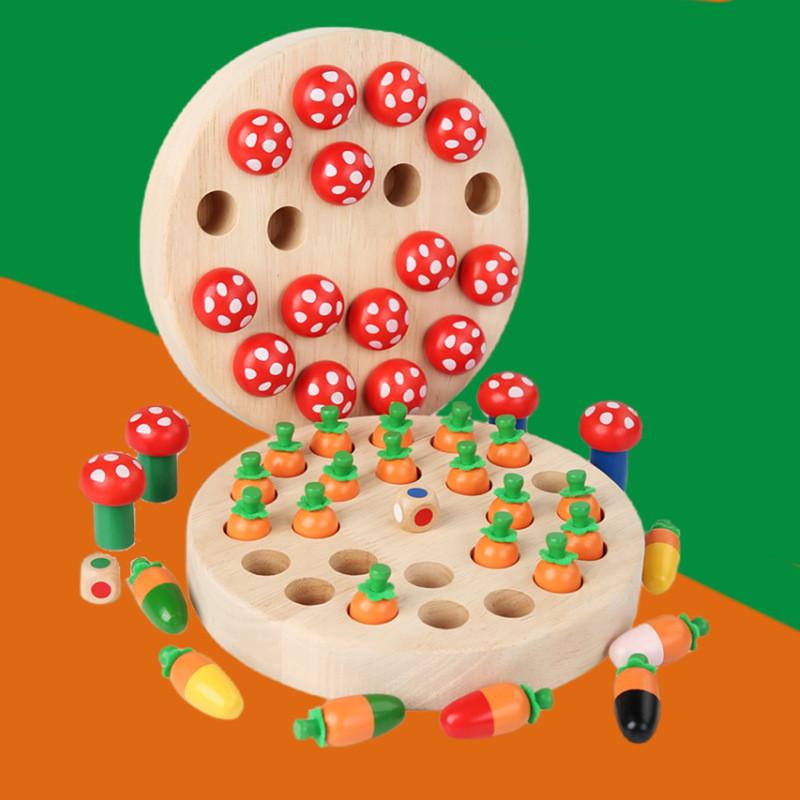 Mushroom Carrot Memory Chess Wooden Educational Board Game For Kids And Family