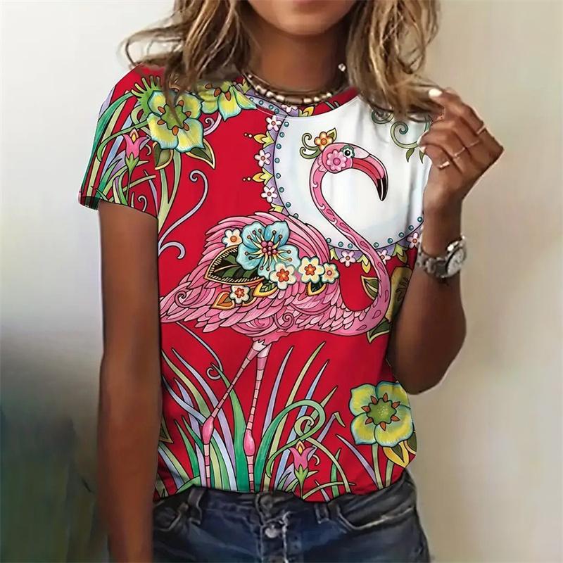 3D Printed Funny Flamingo T-Shirt For Women Animal Pattern Tees Summer Casual Short Sleeves Round Neck Tops Oversized T Shirts
