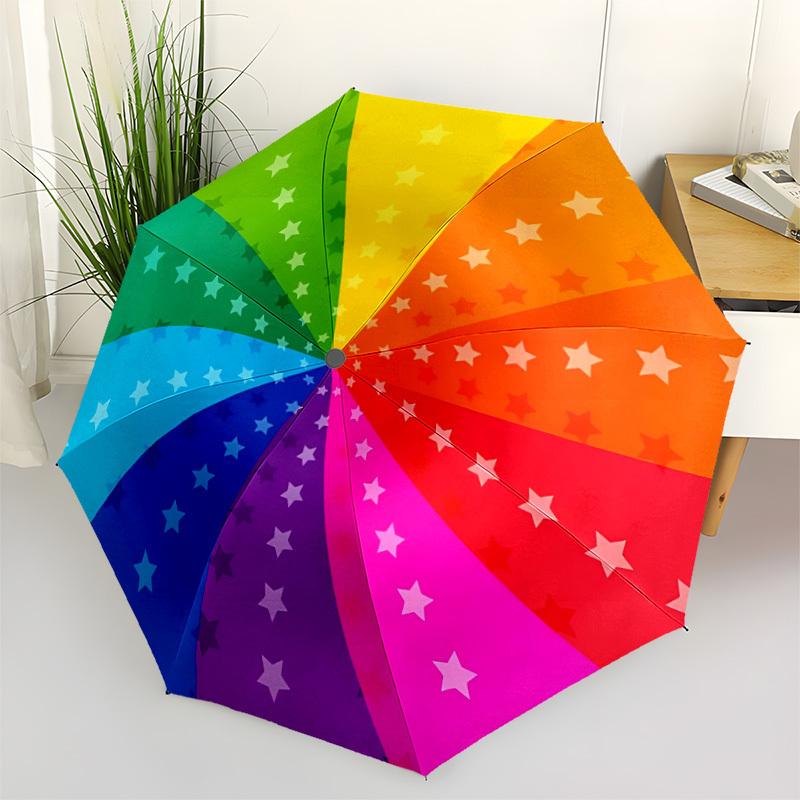 1 Stück bunter Sterne Automatisches Öffnen/Schließen Regenschirm, Winddicht, Kompakter Faltregenschirm mit Leichtem Design für Damen/Herren099