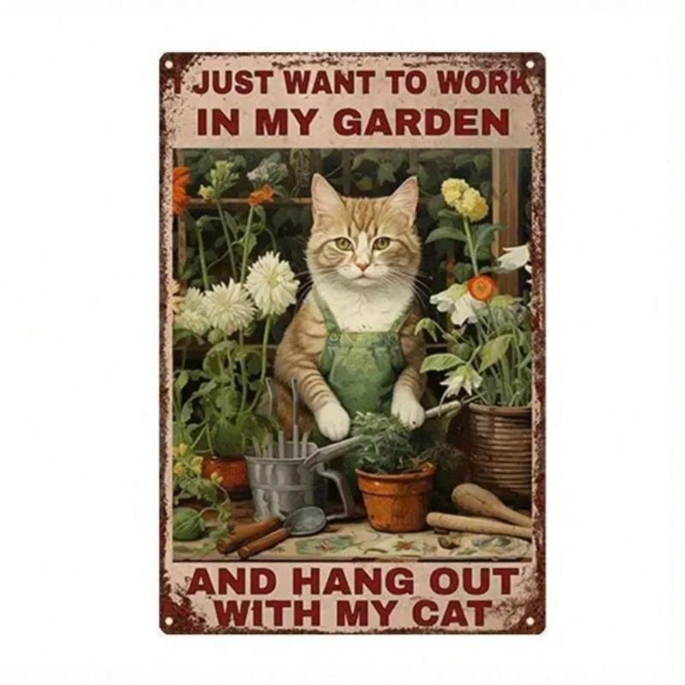 Metal Poster Wall Art Vintage Home Decor Funny Cat Gift Gardener